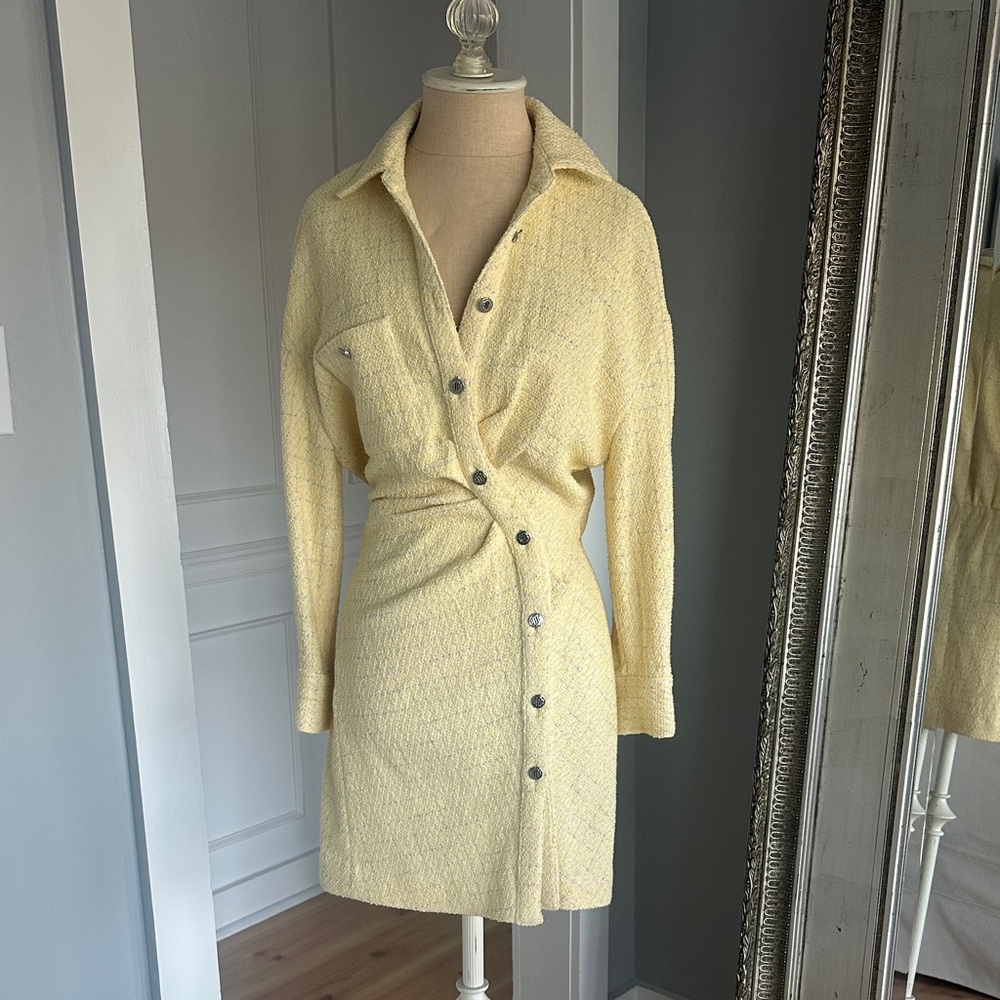 Maje Yellow Long Sleeve Button-Up Dress